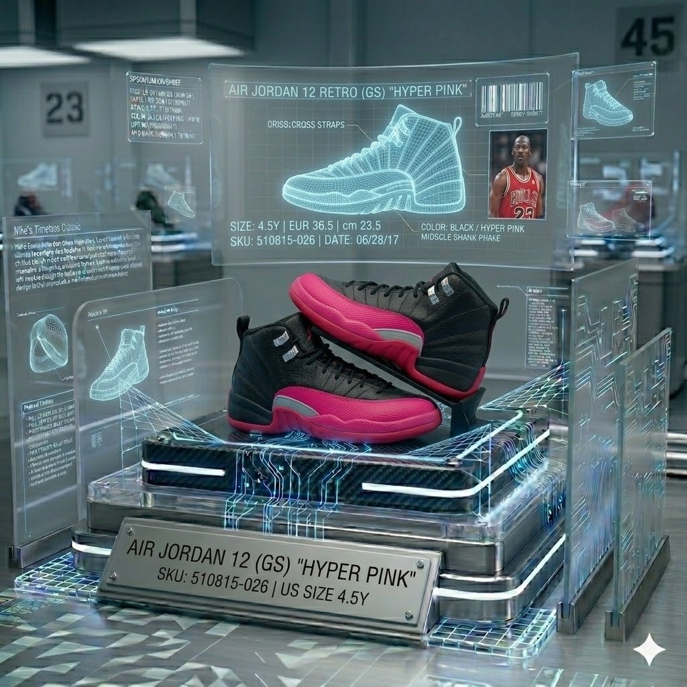 Jordan 12 Retro GS Black Deadly Hyper Pink 510815-026 4.5Y 6W